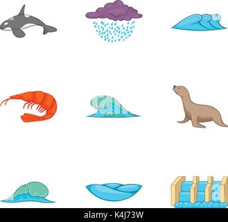 Wasser verhext Symbole, Cartoon Stil Stock Vektor