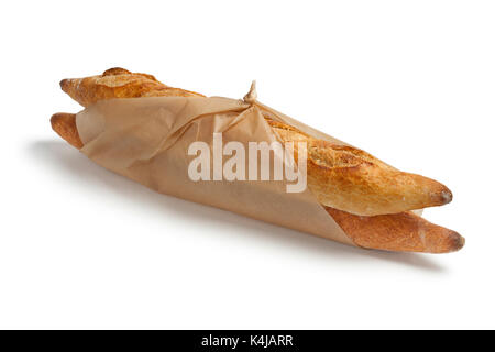 Zwei französische Baguettes parisienne auf weißem Hintergrund Stockfoto