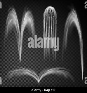 Brunnen mit Wasserdüsen Vektor. Satz von verschiedenen Brunnen Verschiedenen. Auf transparentem Hintergrund isoliert. Stock Vektor