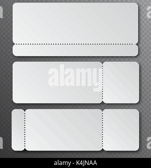 Weiß klar Ticket-vorlage mit Tear-off-Element auf transparentem Hintergrund isoliert. Musik, Tanz, Live Konzert Ereignis Eingang vektor Einladungskarte Stock Vektor
