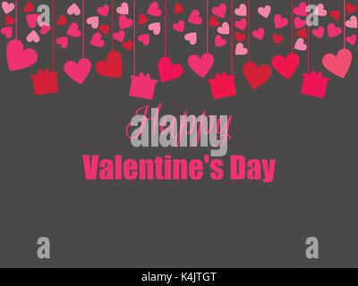Happy Valentine's Day. Hintergrund mit Herzen und Geschenke. Hängende Herzen. Vector Illustration Stock Vektor