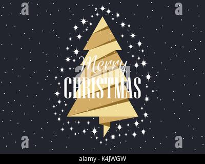 Gold Weihnachtsbaum mit Sternen. Frohe Weihnachten. Vector Illustration. Stock Vektor