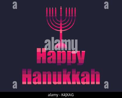 Happy Chanukka im 80er Jahre Retro Stil. Text im futuristischen Stil, Neon. Vector Illustration. Stock Vektor