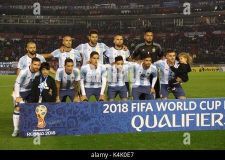 Buenos Aires, Argentinien. September 2017. Argentinische Mannschaft während des Spiels mit Venezuela für die FIFA-Weltmeisterschaft 2018 für CONMEBOL im Monumental Stadium, Buenos Aires, Argentinien. (Foto: Néstor J. Quelle: Néstor J. Beremblum/Alamy Live News Stockfoto