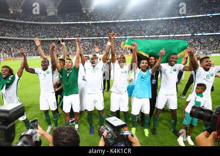 Jeddah, Saudi Arabien. 5. Sep 2017. Saudi-arabien (KSA) Fußball / Fussball: FIFA WM Russland asiatischen Qualifier 2018 Endrunde Gruppe B Spiel zwischen Japan 0-1 Saudi-Arabien bei König Abdullah Sport City Stadium in Jeddah, Saudi-Arabien. Credit: Sho Tamura/LBA SPORT/Alamy leben Nachrichten Stockfoto