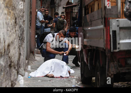 Neapel, Italien. 6. September 2017. Zwei Mord der Camorra in Neapel, die Opfer Edoardo Amoruso Schwager des Giuliano Brüder, der ehemalige Chef der Forcella ist Salvatore Dragonetti Credit: Unabhängige Fotoagentur Srl/Alamy leben Nachrichten Stockfoto