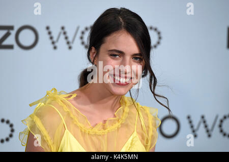 Margaret Qualley bei einem Sommerfest der Signatur" Kenzo Welt' in Madrid am Mittwoch, 06. September 2017. Stockfoto