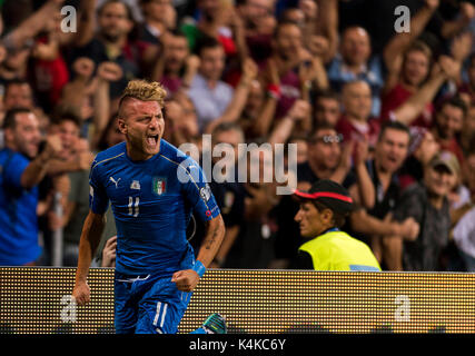 Reggio Emilia, Italien. 5. Sep 2017. Ciro unbeweglich (ITA) Fußball: Ciro unbeweglich von Italien feiert nach ihrem ersten Ziel zählen während der FIFA WM Russland 2018 European Qualifier Gruppe G Match zwischen Italien 1-0 Israel bei Mapei Stadion in Reggio Emilia, Italien. Credit: Maurizio Borsari/LBA/Alamy leben Nachrichten Stockfoto