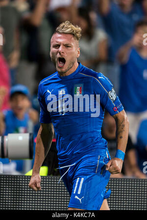 Reggio Emilia, Italien. 5. Sep 2017. Ciro unbeweglich (ITA) Fußball: Ciro unbeweglich von Italien feiert nach ihrem ersten Ziel zählen während der FIFA WM Russland 2018 European Qualifier Gruppe G Match zwischen Italien 1-0 Israel bei Mapei Stadion in Reggio Emilia, Italien. Credit: Maurizio Borsari/LBA/Alamy leben Nachrichten Stockfoto