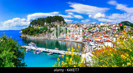 Schöne Stadt Parga, Panoramaaussicht, Griechenland. Stockfoto