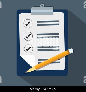 Liste überprüfen, Zwischenablage und Bleistift, Konzept für Business, flache Design Style-Vector Illustration Stock Vektor