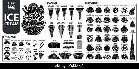 Eingestellt von isolierten alle Teil von Eis für Ihren eigenen Stil bauen. cute Hand in Silhouette und weißer Umriss auf weißem Hintergrund dargestellt. Stock Vektor