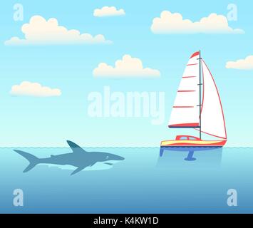 Der Hai ist die Verfolgung der Yacht. Stock Vektor