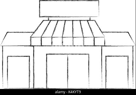 Store Lebensmittelgeschäft Gebäude Außenfassade isoliert auf weißem Hintergrund Stock Vektor