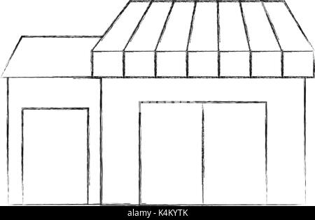 Store Lebensmittelgeschäft Gebäude Außenfassade isoliert auf weißem Hintergrund Stock Vektor
