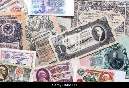 Hintergrund der Vintage russische Banknoten Stockfoto