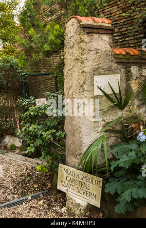 Wegweiser auf der Grabstätte von Mead, Humboldt, Carstens, Keats und Severn Stockfoto