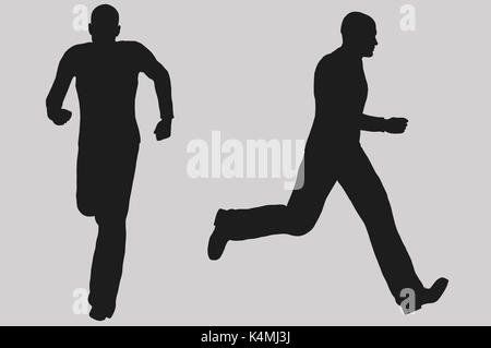 Silhouette von running man Vorder- und Seitenansicht. 3D-Darstellung. Stockfoto