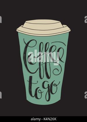 Papier Kaffee Tasse zeichnen mit Beschriftung der Text 'Coffee to go'. Stock Vektor