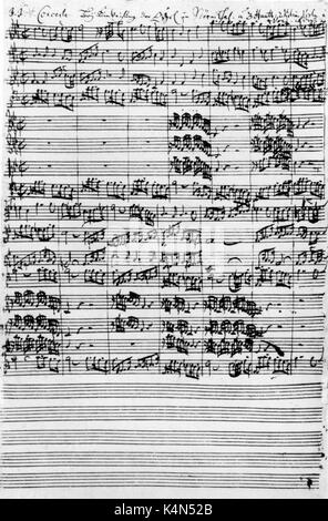 Johann Sebastian Bach - "Kantate zu Ehren an der Orgel Störmtal'. Erste Seite der handschriftlichen Partitur. Deutscher Komponist und Organist, 1685-1750 Stockfoto