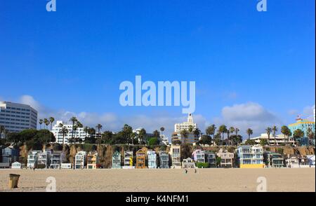 Häuser am Strand von Santa Monica, Los Angeles, Kalifornien, USA Stockfoto