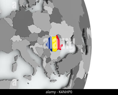 Rumänien auf die politische Welt mit eingebetteten Flagge. 3D-Darstellung. Stockfoto