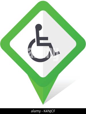 Rollstuhl grünes Quadrat Zeiger vektor Icon in eps 10 auf weißem Hintergrund mit Schatten. Stock Vektor