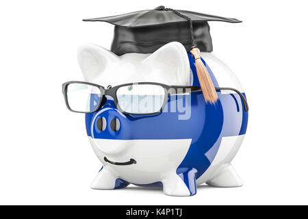 Einsparungen für Bildung in Finnland Konzept, 3D-Rendering auf weißem Hintergrund Stockfoto