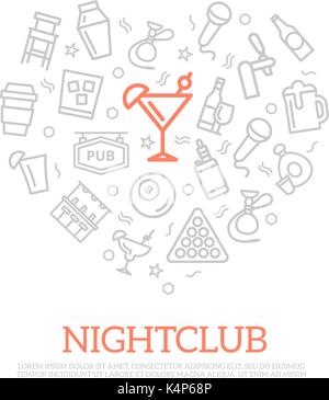 Vektor night club dünne Linie Symbole in Herz Form Design Konzept. Abbildung für Präsentationen auf weißem Hintergrund Stock Vektor