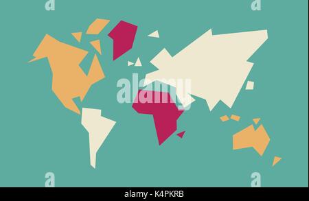 Geometrisch-abstrakte Welt Karte Kunst mit bunten Kontinent und Land formen. Konzept globalen Atlas Abbildung. EPS 10 Vektor. Stock Vektor