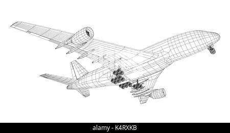 Flugzeug in wire-frame Stil Stock Vektor