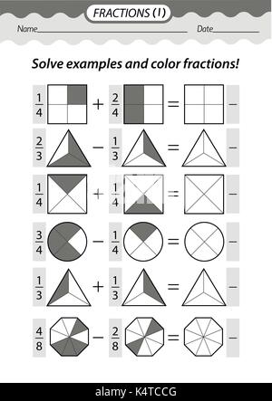 Schulungsunterlagen - Malbuch. Lösen Beispiele und Farbe. schwarz und weiß Vector Illustration. Stock Vektor