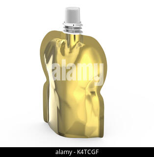 Energie jelly Paket, leere Folie Beutel Mockup für Getränke oder Essen in 3D Rendern, goldene Farbe Stockfoto