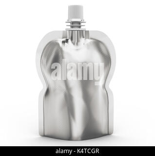 Energie jelly Paket, leere Folie Beutel Mockup für Getränke oder Essen in 3D Rendern, Silber Stockfoto