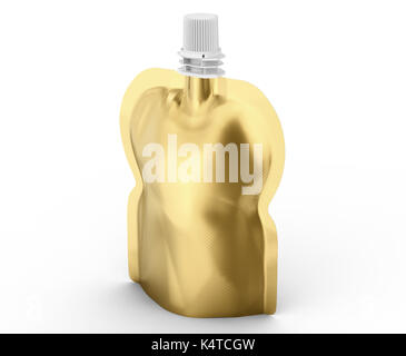 Energie jelly Paket, leere Folie Beutel Mockup für Getränke oder Essen in 3D Rendering, Matt goldene Farbe Stockfoto
