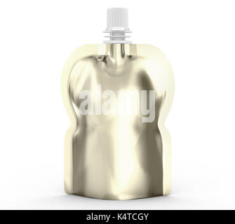 Energie jelly Paket, leere Folie Beutel Mockup für Getränke oder Essen in 3D Rendern, Champagne Gold Stockfoto