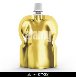 Energie jelly Paket, leere Folie Beutel Mockup für Getränke oder Essen in 3D Rendern, goldene Farbe Stockfoto
