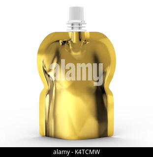Energie jelly Paket, leere Folie Beutel Mockup für Getränke oder Essen in 3D Rendern, goldene Farbe Stockfoto