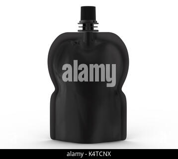 Energie jelly Paket, leere Folie Beutel Mockup für Getränke oder Essen in 3D Rendern, schwarz Stockfoto