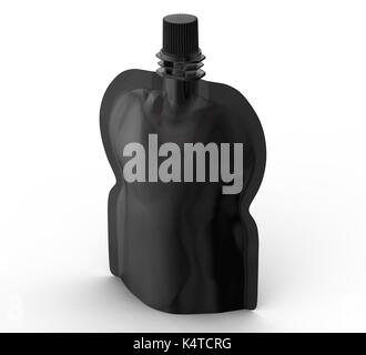 Energie jelly Paket, leere Folie Beutel Mockup für Getränke oder Essen in 3D Rendern, schwarz Stockfoto