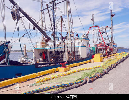 Fischernetze am Kai, Port au Choix auf den Golf von St. Lawrence, westlichen Neufundland, Kanada Stockfoto