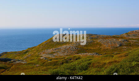 Atlantik Küste Neufundlands mit Eisberg im Sommer, Neufundland, Kanada Stockfoto