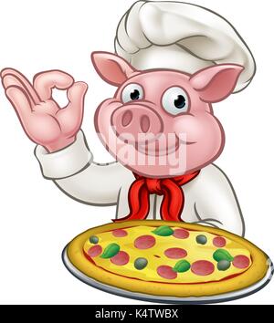 Cartoon Pizza Chef Schwein Charakter Maskottchen Stock Vektor