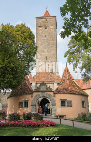 Mauern und Türme von Rothenburg o.d. Tauber, Franken, Bayern, Deutschland Stockfoto