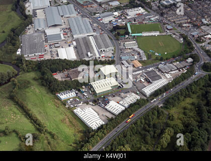 Luftaufnahme von Keyleigh Industrial Estate, am nördlichen Ende des Keighley, West Yorkshire, UK Stockfoto