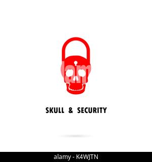 Menschlicher Schädel Silhouetten und Master Key Symbol. menschlicher Schädel und Vorhängeschloss tattoo Logo Design Vector template.Master Key, Schloss, halbringförmiger Bügel für ein Vorhängeschloss Schädel und Vorderseite lo Stock Vektor