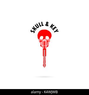 Menschlicher Schädel Silhouetten und Schlüsselsymbol. menschlicher Schädel und Schlüssel tattoo Logo Design vector Template. Schlüssel, Schloss, halbringförmiger Bügel für ein Vorhängeschloss Schädel und Vorderseite Logo. Vektor illustra Stock Vektor