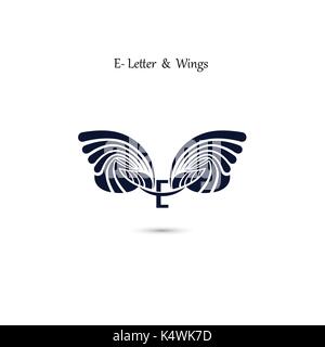E-Brief unterzeichnen und Angel Wings. Monogramm Flügel Vektor logo Vorlage. classic Emblem. Elegante dynamische Buchstaben des Alphabets mit Flügeln. kreatives Gestaltungselement. co Stock Vektor