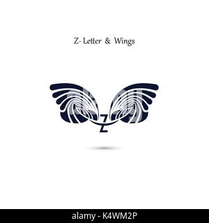 Z-Brief unterzeichnen und Angel Wings. Monogramm Flügel Vektor logo Vorlage. classic Emblem. Elegante dynamische Buchstaben des Alphabets mit Flügeln. kreatives Gestaltungselement. co Stock Vektor