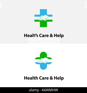 Medizinische Kreuz & Hand Symbol. Medical Center Vektor logo Vorlage. hop & Hilfe Symbol. Gesundheit und medizinische Symbol Konzept. Vector Illustration Stock Vektor